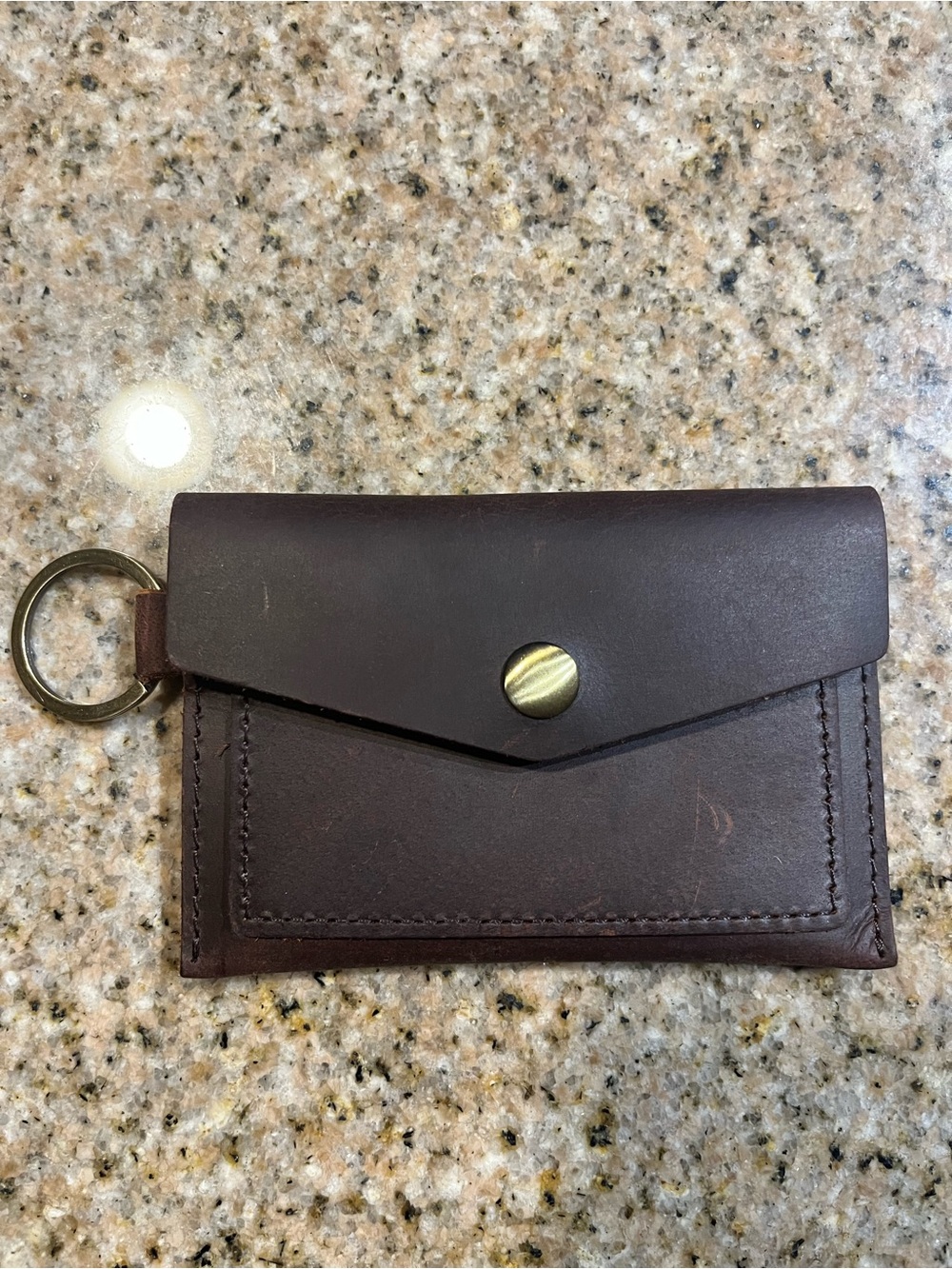 Dark Brown Genuine Leather Card Wallet with Key Ring